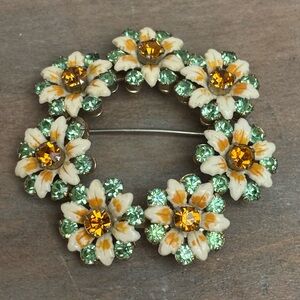 Vintage Floral Brooch Rhinestones